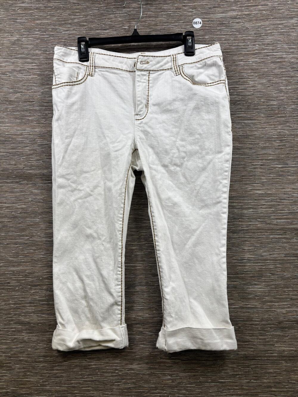 Boston Proper Jeans Womens 12 White Mid Rise Capri Cuffed Stretch Denim Pants